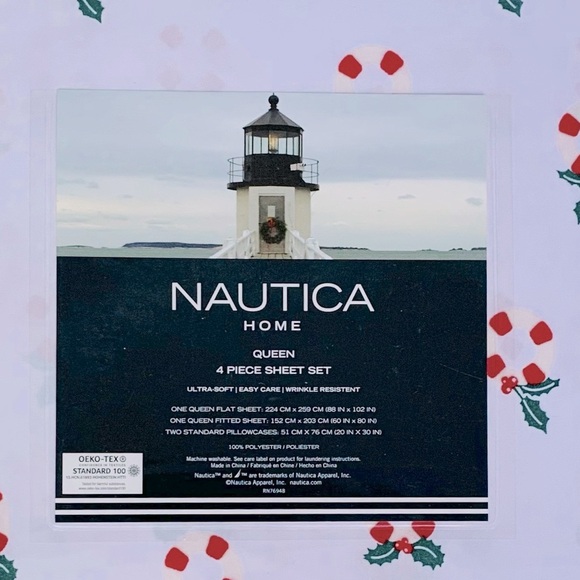 Nautica Christmas Holiday Nautical Lifesaver Wreath Sheet Set - Queen - Picture 4 of 5